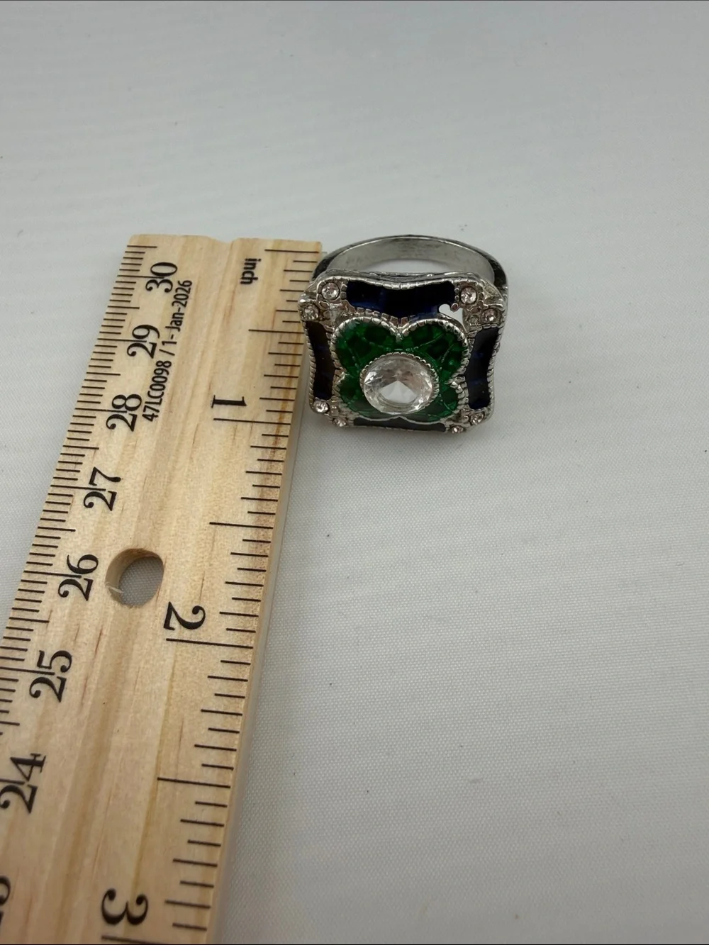 Vintage Emerald & Sapphire Enamel Cocktail Statement Ring - Women Jewelry